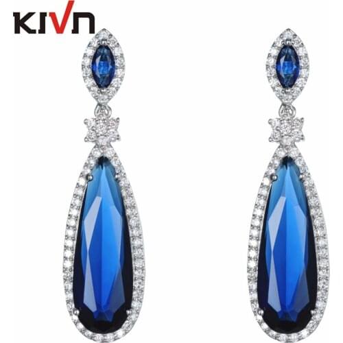 KIVN Fashion Jewelry Luxury Drop Pave Blue Cubic Zirconia Wedding Bridal Earrings for Women Birthday Gifts 10pcs Lot Wholesale