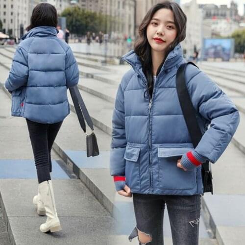 New Style Winter Womens Jackets Short Autumn Ladies Thick Stand Collar Blue Outerwear Black Female Loose Parkas Mujer Coats