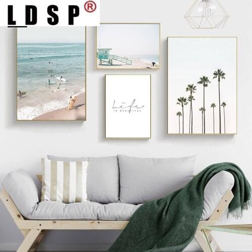 LDSP Nordic Sea Landscape Surf Coconut tree Nordic Canvas Painting Wall Art Print Poster Picture Modern Living Room Home Decor