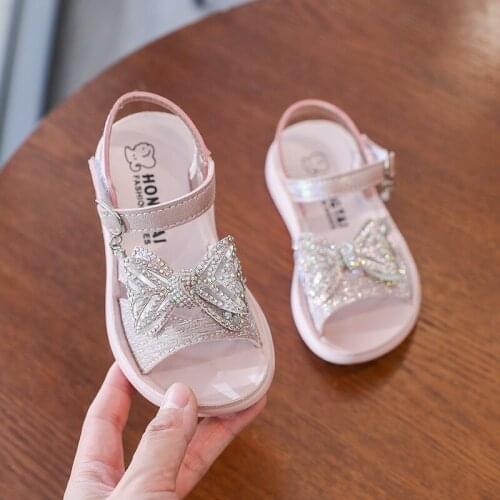 Fashion Crystal Bow Little Girl Beautiful Sports Sandals Summer 2021 For Children Beach Shoes For Flat Kids Princess 3-12 Years