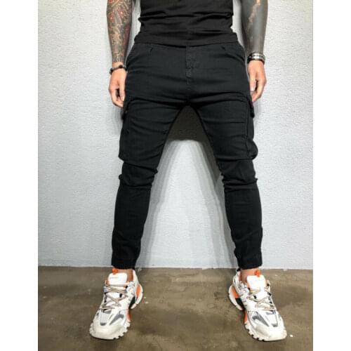 Mens Fashion Pocket Urban Straight Leg Trousers Jogging Joggers Cargo Pant Casual Skinny Stretchy Pencil Pants