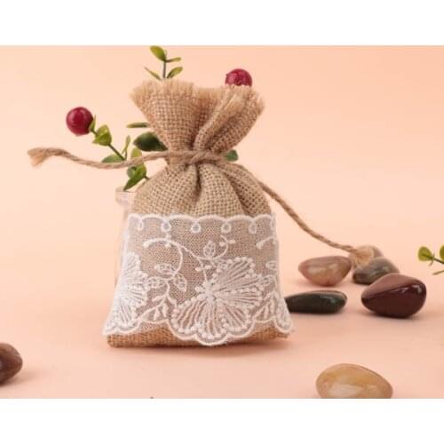 Set of 100 Burlap and Lace Favor Bags for Rustic Wedding Decorations Candy Bags for birthday party supplies free shipping