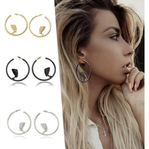 Nefertiti Queen Big Hoop Statement Egyptian Earrings Indian Jewelry For Women Halloween Goth Punk Rock Art Deco Runway Celebrity