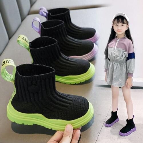 Girls Socks Shoes 2021 New Childrens Stretch Knit Boots Fashion All-match Short Boots Boys Breathable Baby Shoes Causal Shoes