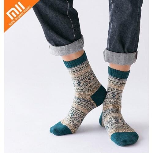 Xiaomi 5 Pairs Winter Mens Socks Thicken Sheeps Wool Socks Warm Men Retro Style Colorful Fashion Man Socks for Snow Boot