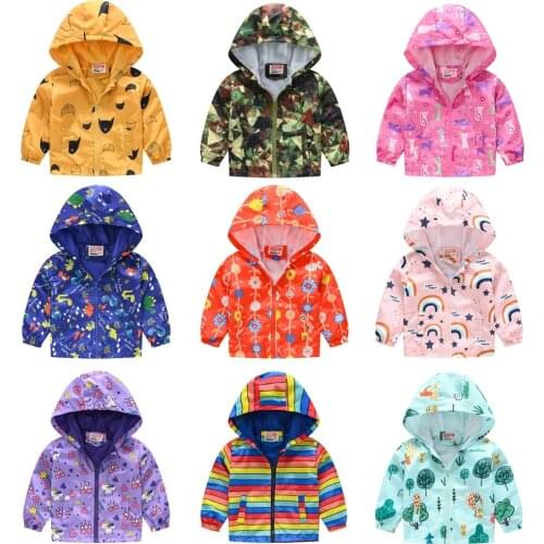 New Children Cartoon Jacket Long Sleeved Spring Autumn Clothes Baby Girls Pink Animal Hooded Coat Cartoon Dinosaur Zipper Outwea