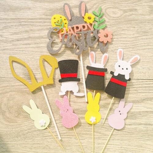 New Happy Easter Cupcake Topper Cute Rabbit Eggs Cake Topper For Easter Birthday Party Cake Decorating Supplies Baby Shower