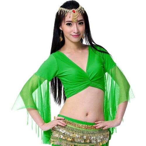 Orient Belly Dance Clothing Practice Clothes Choli Flare Sleeve V Neck Women Dance Top for Belly dance 12 Colors