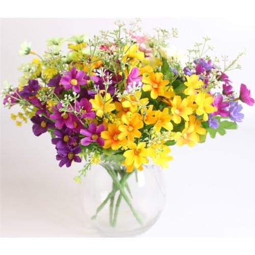 One Bouquet 7 branch 28 heads cute silk daisy artificial decorative flower wedding flower bouquet home room table decoration