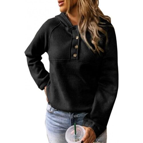 Autumn Winter Women Harajuku Sweatshirt Pullovers Long Sleeve Tops Women SolidColor Long Sleeve Buttons Hooded Sweatshirt Hoodie