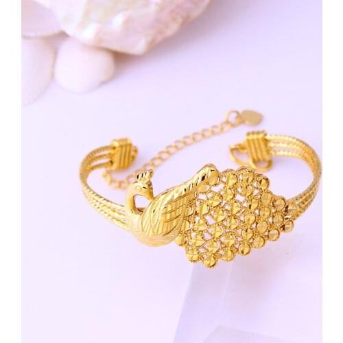 JH New Famous Style Open Bangle Gold Peacock Fashion Women Copper Jewelry Adjustable Bridal Jewellery Accessories