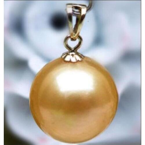 12-11mm South Sea gold natural Round Pearl Pendant Necklace 925silver yellow gold