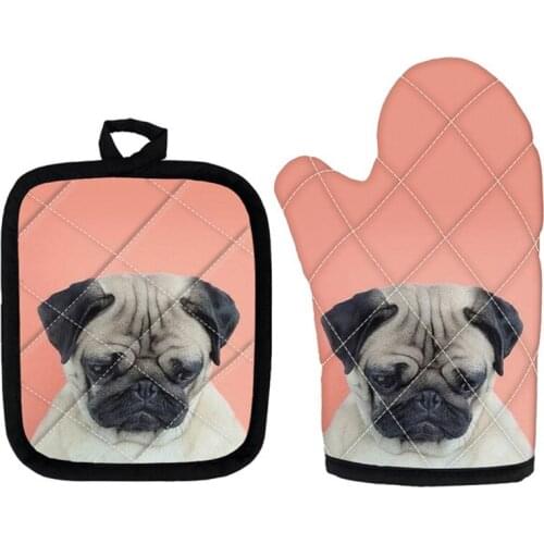 Pug Dog Printed Microwave Oven Glove Heat Resistant Protective Cooking Gloves for Cooking Mitten Kitchen Baking Tool