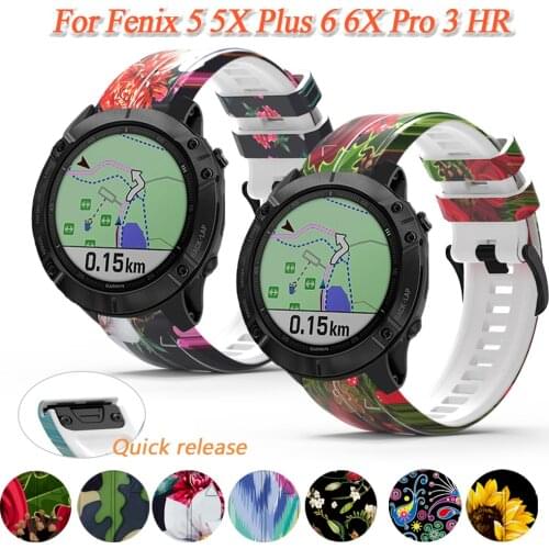 22 26mm Printing Silicone Watchband Strap For Garmin Fenix 5 5X Plus 6X Pro 6 6S 3HR 935 Watch Quick Release Easyfit Wrist Band