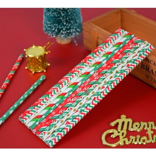 25pcs Christmas Paper Straws Snowflake Xmas Tree Pattern Drinking Disposable Straw Merry Christmas New Year Party Home Supplies