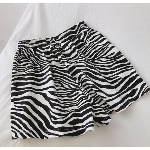 Zebra Pattern Summer Breathable Sports Shorts Women 2021 Korean Loose Casual College Style High Waist Female Wide Leg Short New