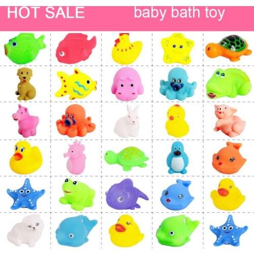Random 5 Pcs/lot Cartoon Baby Bath Toys Cute Soft Rubber Duck Animal Float Squeeze Sound Mini Wash Bath Toys Kids Toys
