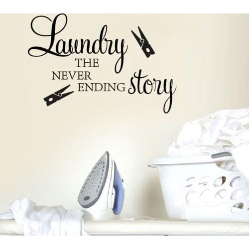 Laundry Room Wall Sticker Laundry The Never Ending Story Clothespin Wall Decals Laundry Washroom Art Murals Decoration Wallpaper