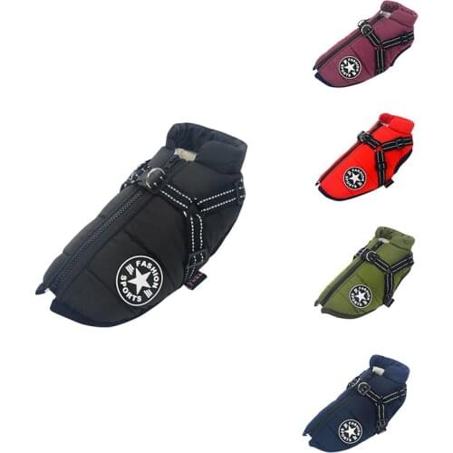Warm Pet Dog Jacket With Harness Winter Large Dog Clothes For Labrador Waterproof Big Dog Coat Chihuahua French Bulldog Outfits