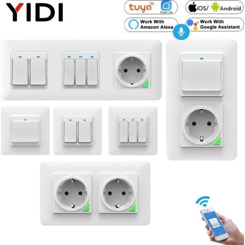 Tuya WiFi Smart Light Wall Switch Socket Outlet Push Button DE EU Smart Life Wireless Remote Control Work with Alexa Google Home