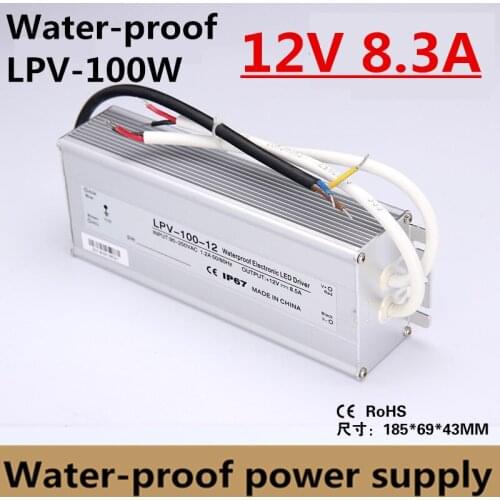 8.5A 12V 100W Waterproof LED Driver power supply 12v DC outdoor use for led strip Lighting ac dc Transformers LPV-100-12