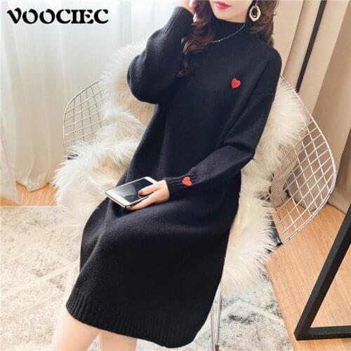 VOOCIEC Spring Autumn Fashion Womens Sweater Long Sweet Girl Slim Knit Bubble Sleeve Retro Literature Art Girl Lovely Sweater