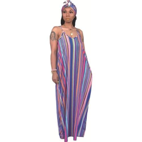 S-XXXL Womens Casual Maxi Dresses Summer Sexy Stripe Long Floor Length Sleeveless Colorful Sundresses Plus Size