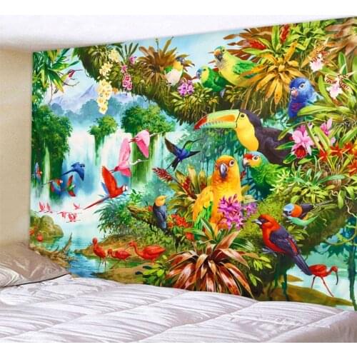 Animal Flower and Bird Tapestry Tropical Plant Flowers Bohemian Tapestry Hippie Home Wall Decoration Yoga Mat Sofa Blanket