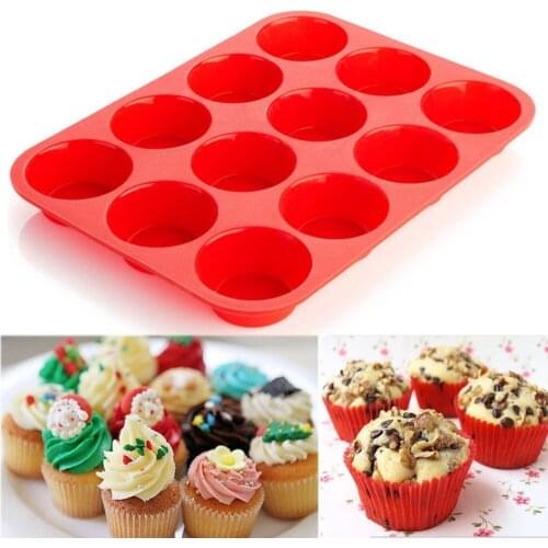 1pc Cupcake Mold 12 Cup Silicone Muffin Baking Pan Non Stick Dishwasher Microwave Safe Kitchen Baking Tool Chocolate Cake Tool