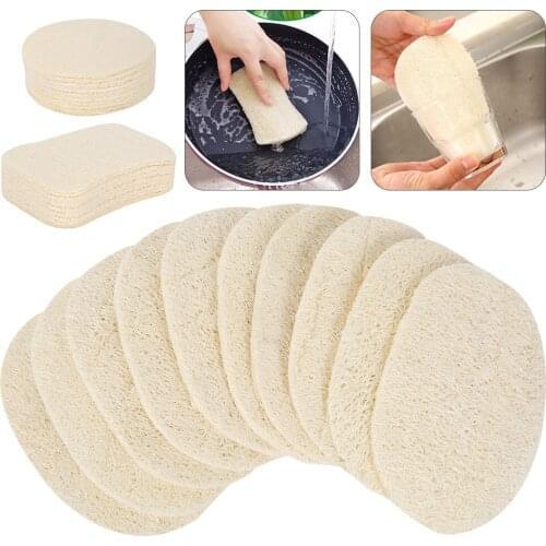 10pcs Natural Loofah Dishwashing Cloth Scrub Pad Dish Pot Easy To Clean Scrubber Sponge Kitchen Clean Brushes Scrub Pad