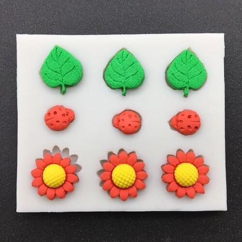 Wholesale 10 pcs/lot Ladybug Sunflower Leaf Silicone Sugarcraft Cupcake Baking Mold Fondant Cake Decorating Tools