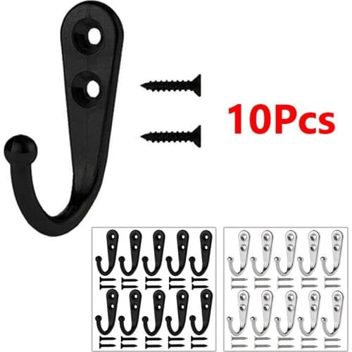 10pcs Small Black Hooks Coat Hangers Screws Zinc Alloy 21*12*30 Mm