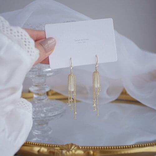 14k Real Gold Plated Fashion Jewelry Long Crystal Opal Tassel Exquisite Earrings for Woman Holiday Party Elegant Earring