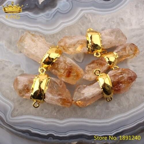 5pcs Natural Citrines Quartz Stick Point Charms Pendant Necklace,Plated Gold Bails Quartz Crystal Point Beads For DIY Jewelry