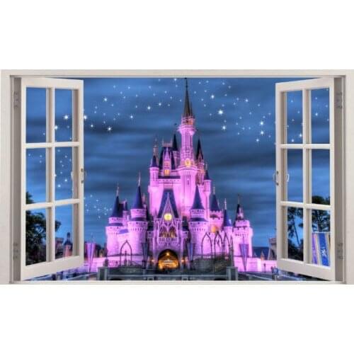 50*70cm Children Cartoon Diy Castle 3D Window View Wall Sticker Brick Wall Art Decal Wallpaper for Kids Rooms Stickers Poster