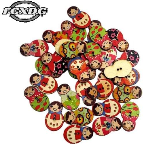 50pc Matryoshka Design Wooden Vintage Buttons Scrapbooking Accessories Decorative Buttons for Crafts Upholstery Furniture Button