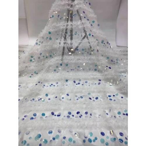 White Dentelle Tissu Fabric With Feathers, Feathered Lace, Embroidered Jacquard Lace FJ3468