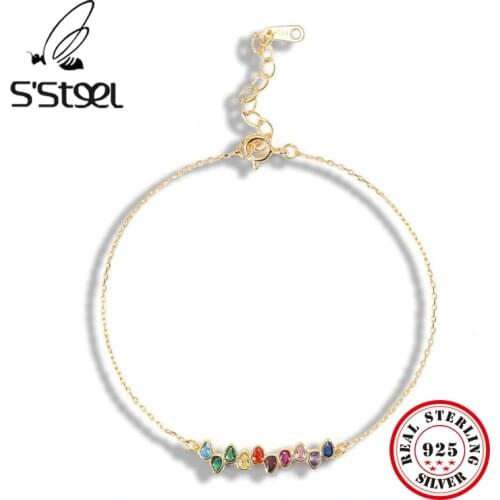 SSTEEL Colorful Zircon Bracelets 925 Sterling Silver Gift For Women Minimalist Gold Bracelet Plata 925 Para Mujer Fine Jewelry