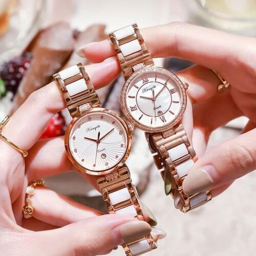 Watch Ceramic Diamond Small Dial Waterproof Quartz Watch for Womens Fashion Rose Gold Ladies Bracelet Watches Relogio Feminino