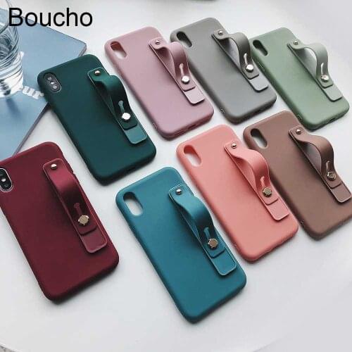 Boucho Wrist Strap Phone Case For iPhone 12 11 Pro Max 8 7 6s Plus X XR XS Max SE Soft TPU Case Candy Color Cover With Wristband