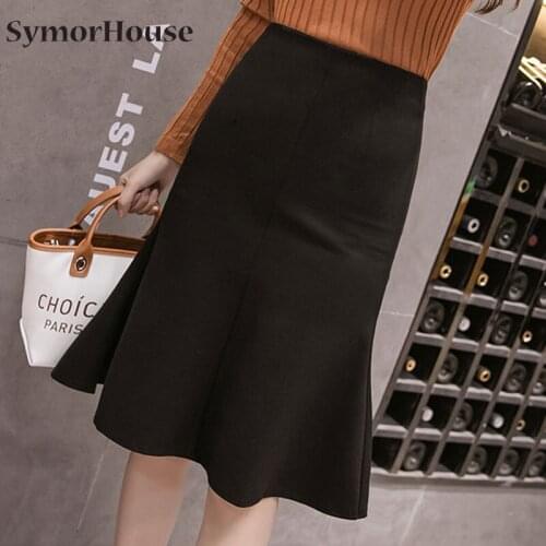 Black Bodycon Ruffles Skirts Women New Arrival Fashion Elegant High Waist Office Lady Elastic Red Mermaid Skirt Plus Size 5XL