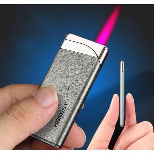Honest Genuine Metal Ultra-Thin Strip Straight Red Jet Flame Inflatable Cigar Lighter Creative Outdoor Mini Portable Smoking Set