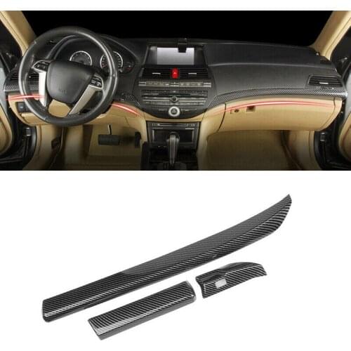 FOR Honda Accord 8th 2008-2012 3pcs carbon fiber central console dashboard strip trim