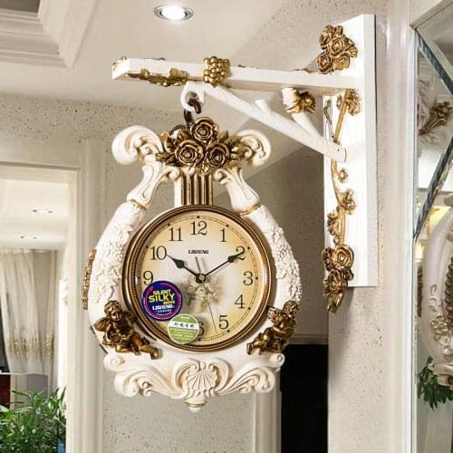 Double-sided European Wall Clock Pendulum Large Silent Living Room Luxury Wall Clock Horloge Mural Home Decor Wall Watch MM60WC