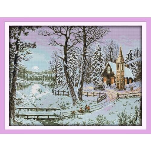 Everlasting Love The Winter Snowscape Chinese Cross Stitch Kits Ecological Cotton Stamped DIY 11CT New Year Decorations For Home