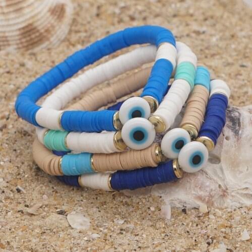 Go2Boho 2021 INS Fashion Heishi Bracelets Turkish Evil Eye Bracelet Polymer Clay Beads Greek Eye Pulseras For Women Jewelry