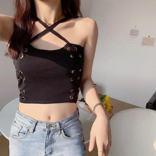 Heliar Women Summer Tops Cross Straps Sexy Halter Fashion Y2K Camis Summer Knitted Women Crop Tops For Summer