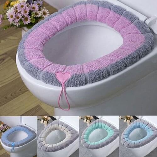 Winter Warmer Toilet Seat Cover Mat Bathroom Toilet Pad Cushion with Handle Thicker Soft Washable Closestool Warmer Accessories