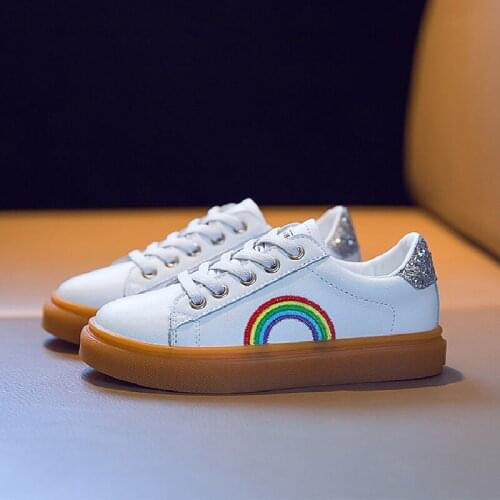 Genuine Leather Girls Boys Sneakers Litter Big Kid Fashion Glitter Rainbow Shoes Outdoor Trainers Children School Sports Shoes