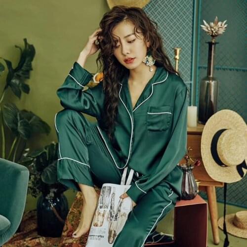 Summer Pyjamas Satin Silk Women Pajamas Sets Pijamas Mujer Cute Cat Femme Long Sleeve Sleepwear Female Homewear Home Service